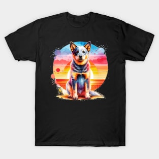 Watercolor Australian Cattle Dog Sunset. T-Shirt